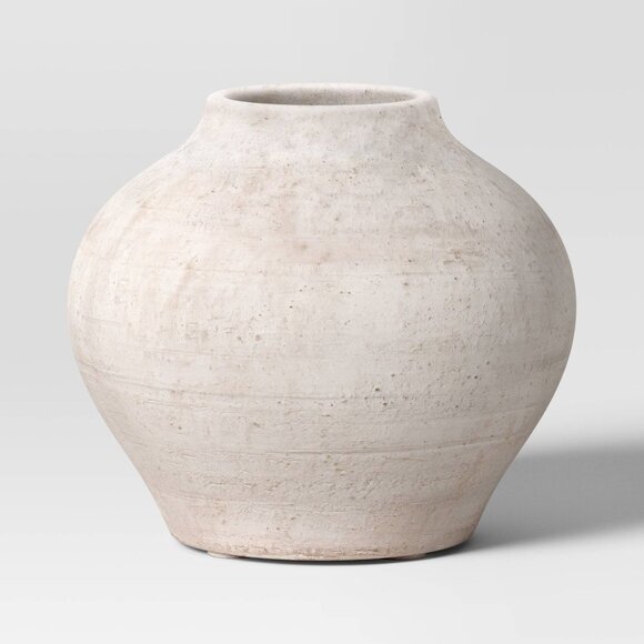 Threshold‎ Rustic Ceramic Artisan Vase – Cream & Terracotta 7" Neutral Decor - Picture 1 of 4